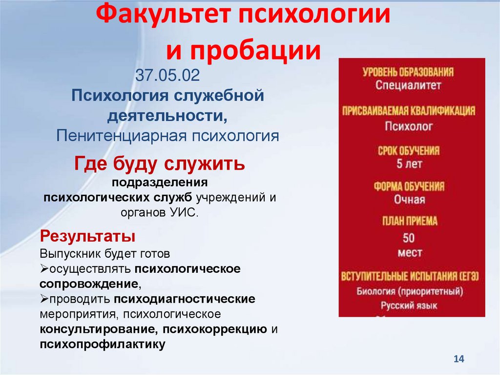 Факультет психологии и пробации