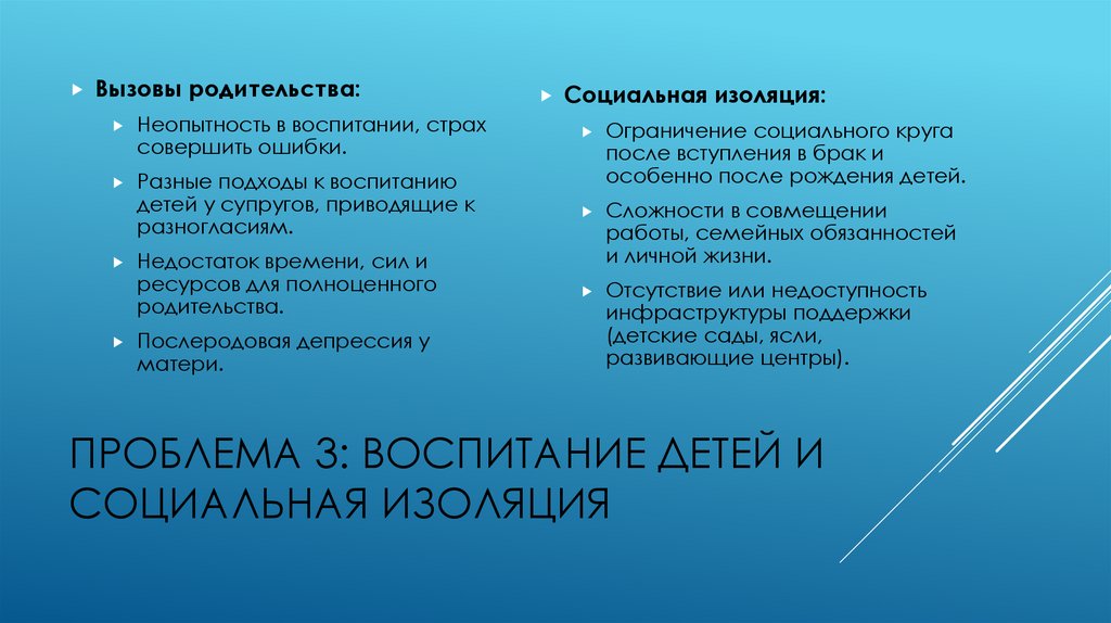 Проблема 3: Воспитание детей и Социальная изоляция