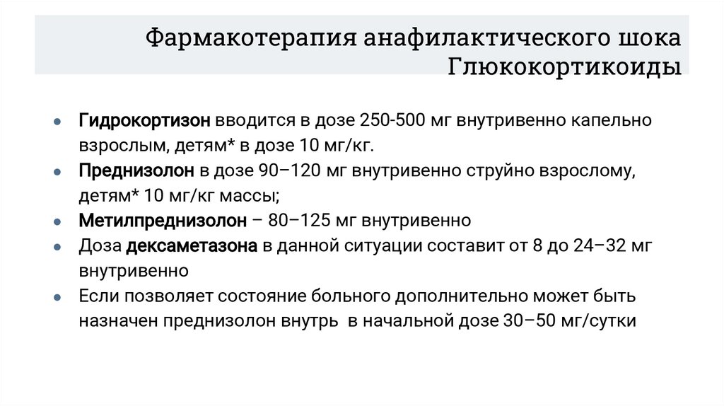 Фармакотерапия анафилактического шока Глюкокортикоиды