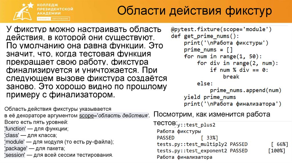 Области действия фикстур