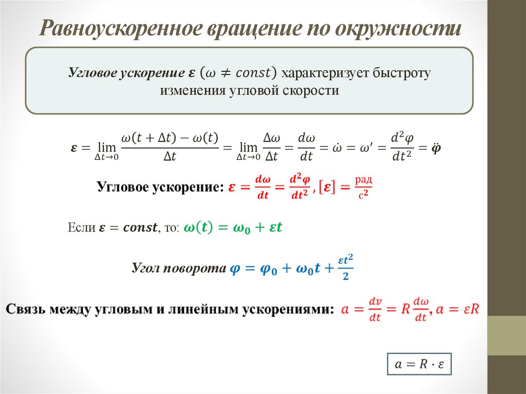 Равноускоренное вращение по окружности