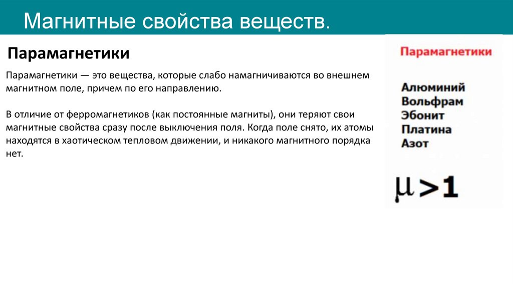Магнитные свойства веществ.