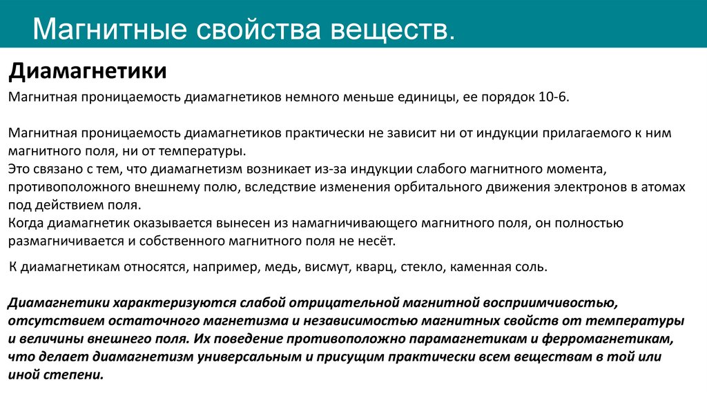 Магнитные свойства веществ.