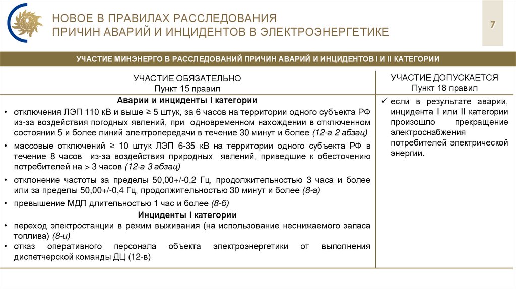 Новое в правилах расследования причин аварий и инцидентов в электроэнергетике