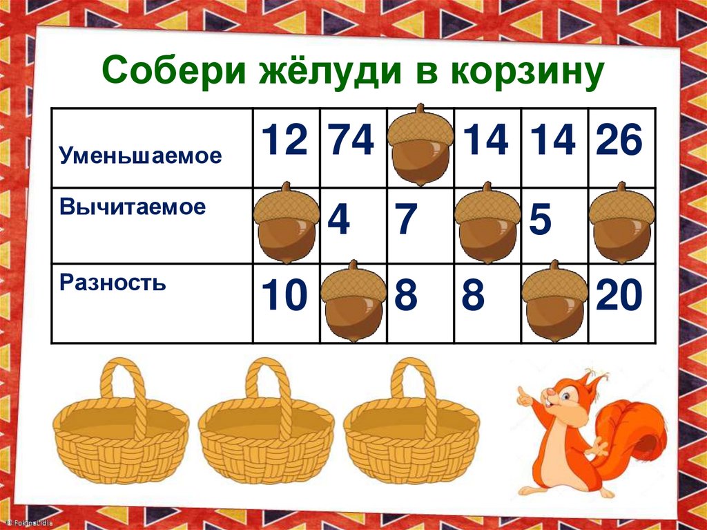 Собери жёлуди в корзину