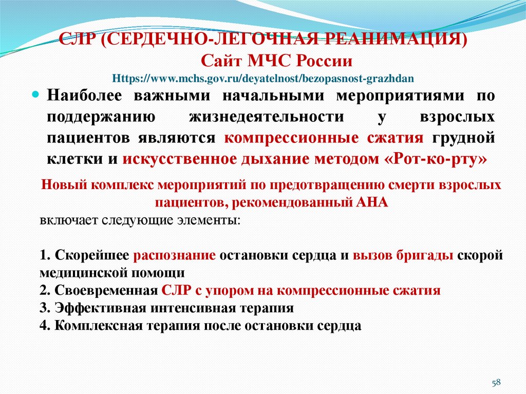 СЛР (СЕРДЕЧНО-ЛЕГОЧНАЯ РЕАНИМАЦИЯ) Сайт МЧС России Https://www.mchs.gov.ru/deyatelnost/bezopasnost-grazhdan