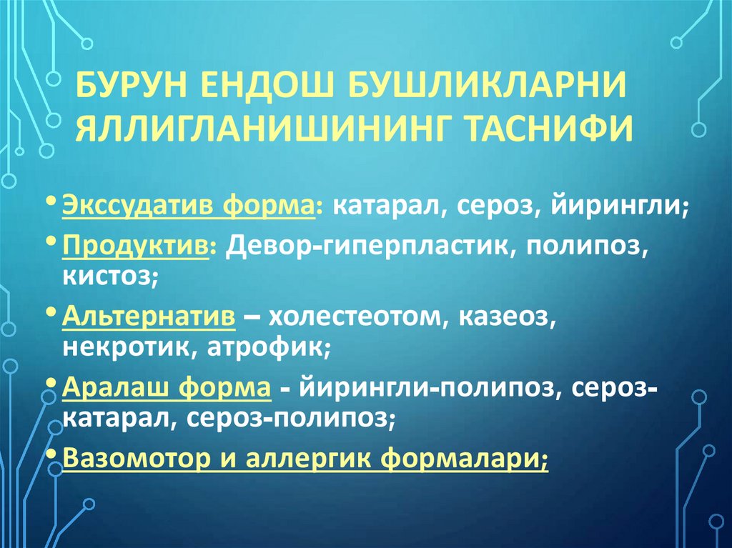 Бурун ендош бушликларни яллигланишининг таснифи