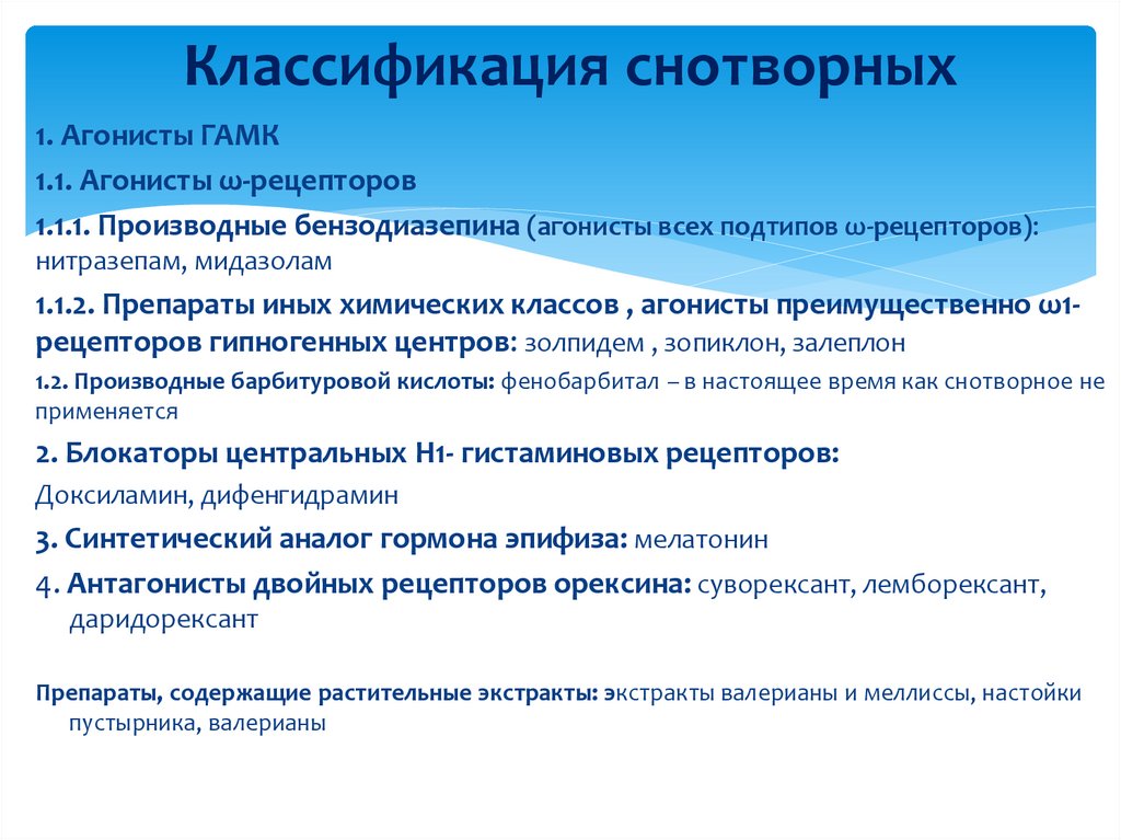 Классификация снотворных