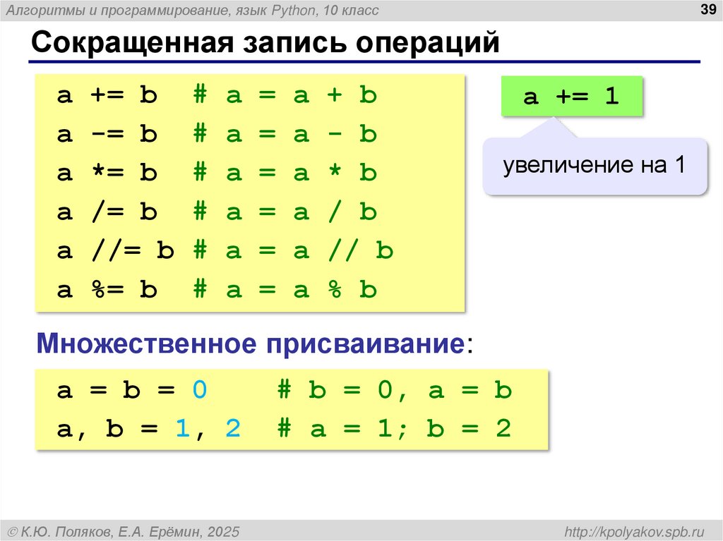 Сокращенная запись операций