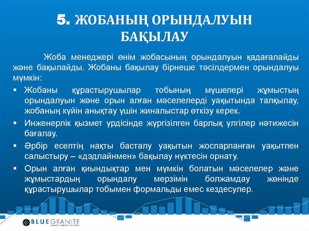 5. Жобаның орындалуын бақылау
