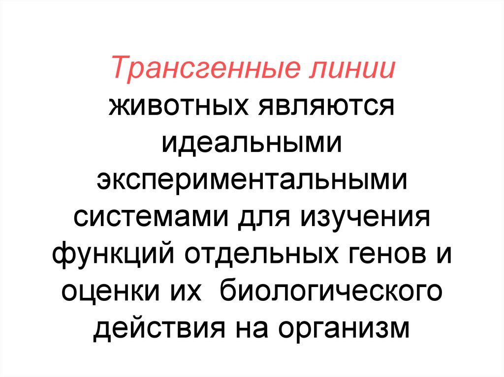 Трансгенные линии животных являются идеальными экспериментальными системами для изучения функций отдельных генов и оценки их