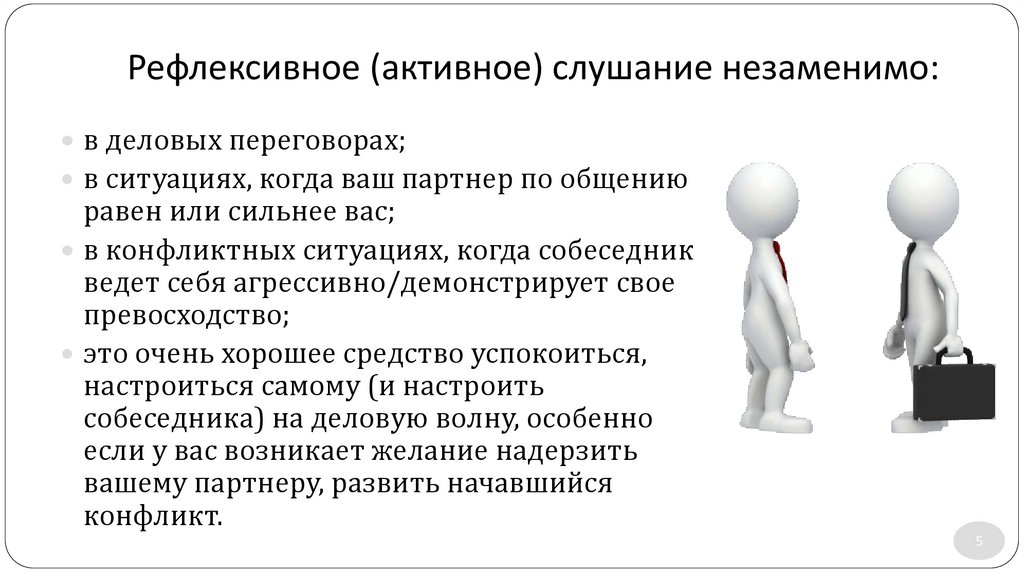 Рефлексивное (активное) слушание незаменимо: 