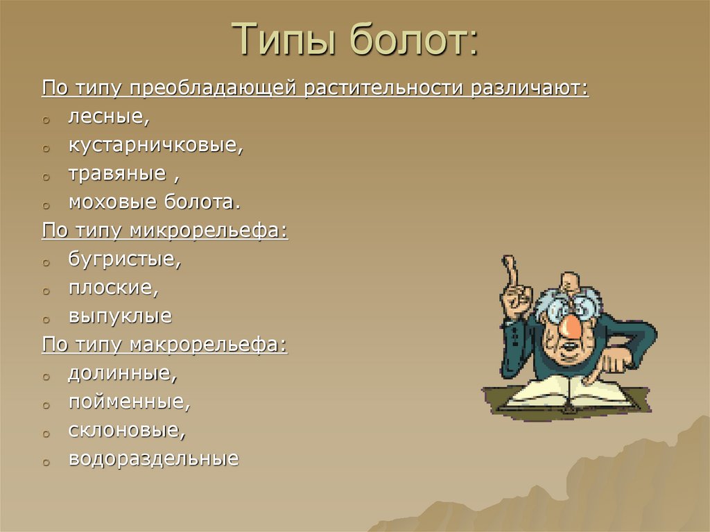 Типы болот:
