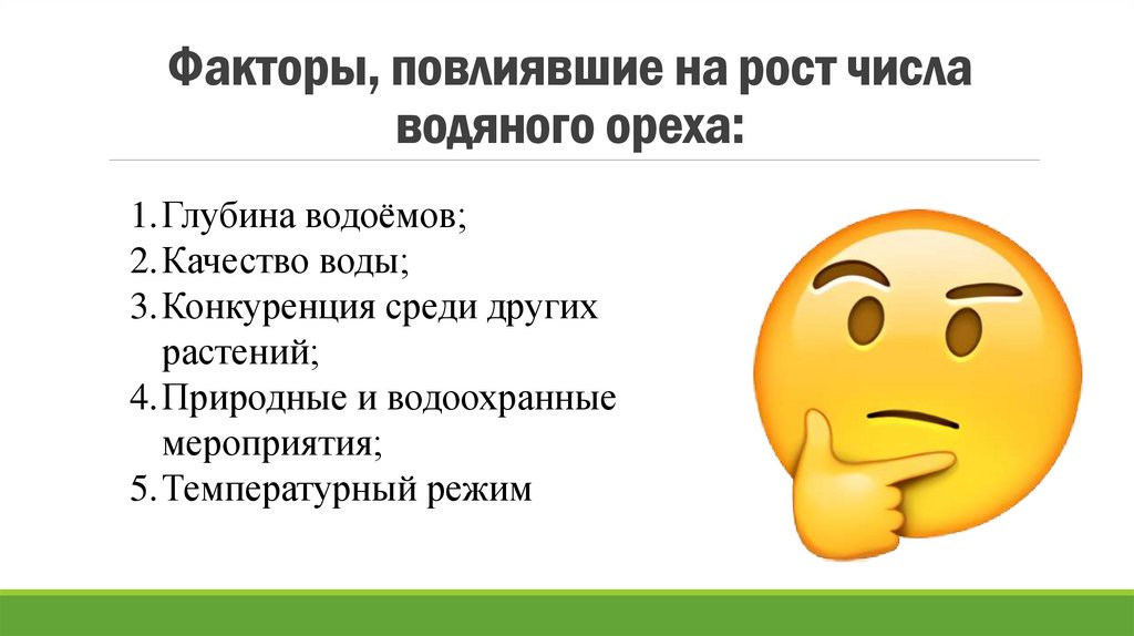 Факторы, повлиявшие на рост числа водяного ореха:
