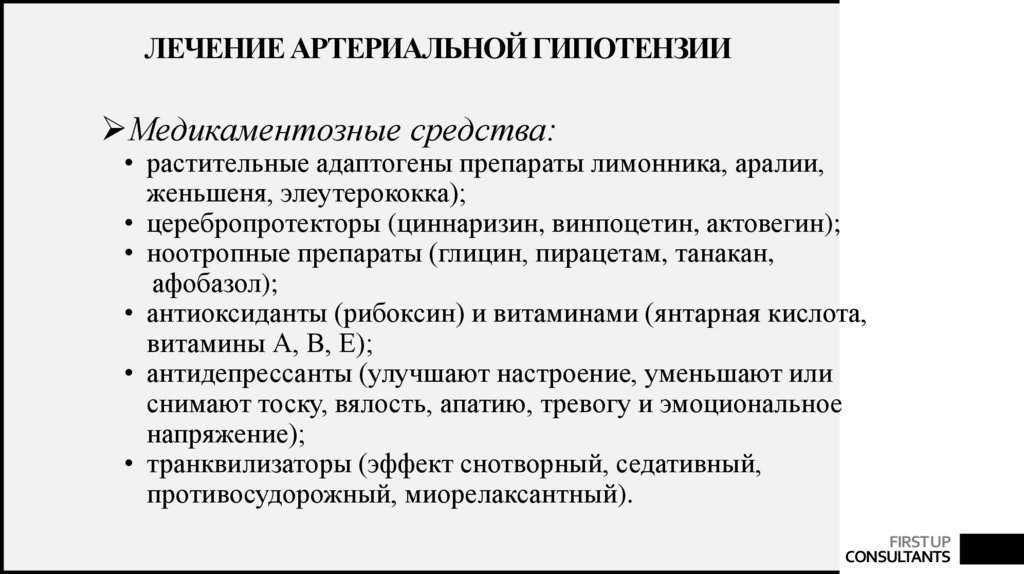 Лечение артериальной гипотензии