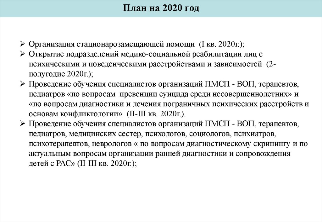 План на 2020 год