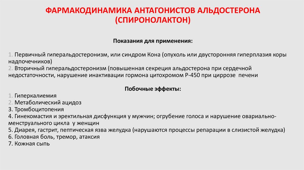 ФАРМАКОДИНАМИКА АНТАГОНИСТОВ АЛЬДОСТЕРОНА (СПИРОНОЛАКТОН)