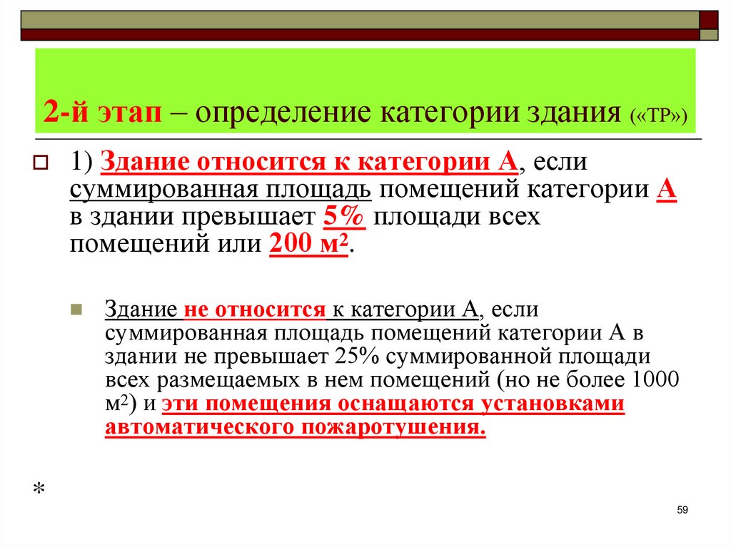2-й этап – определение категории здания («ТР»)