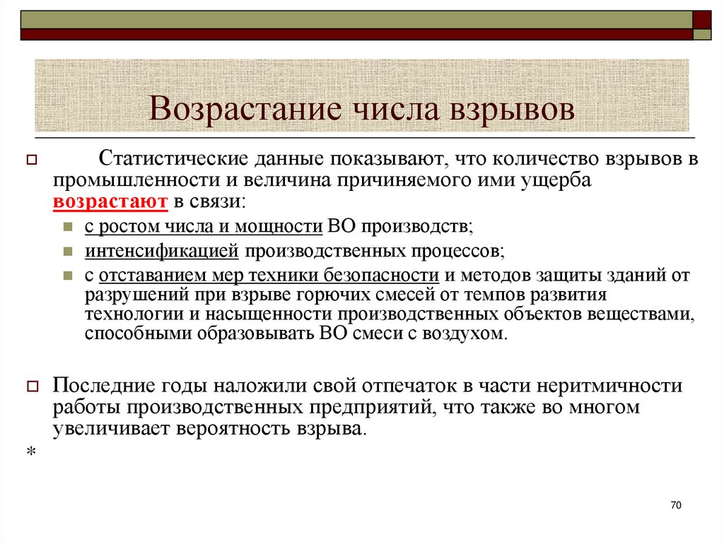 Возрастание числа взрывов