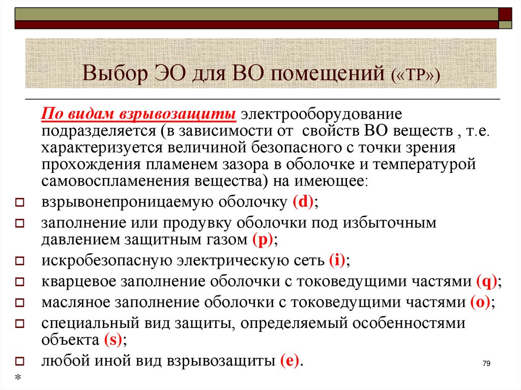 Выбор ЭО для ВО помещений («ТР»)