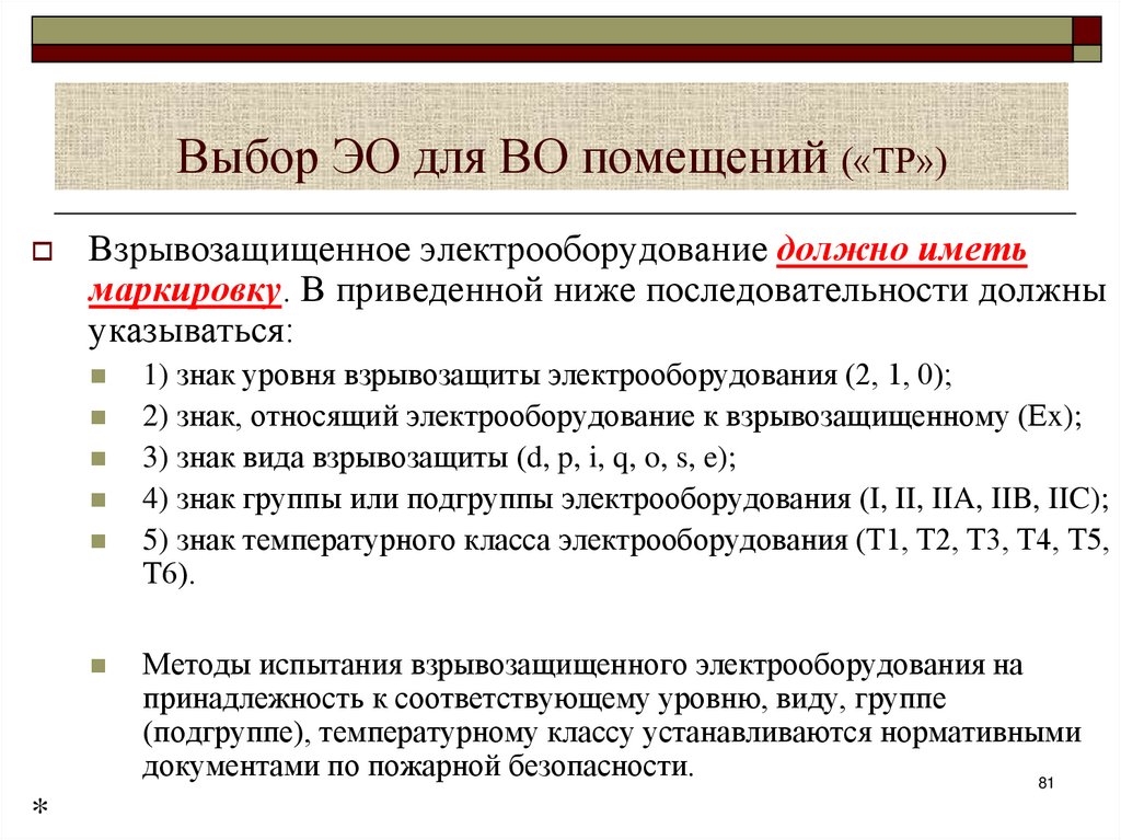 Выбор ЭО для ВО помещений («ТР»)