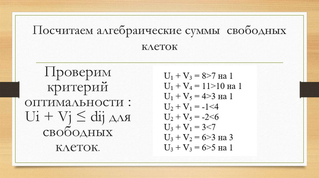 Посчитаем алгебраические суммы свободных клеток