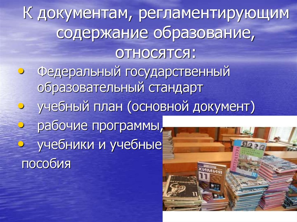 К документам, регламентирующим содержание образование, относятся: