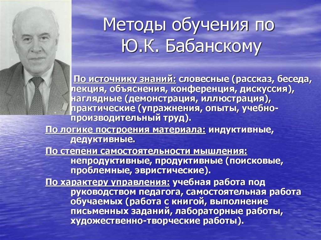 Методы обучения по Ю.К. Бабанскому