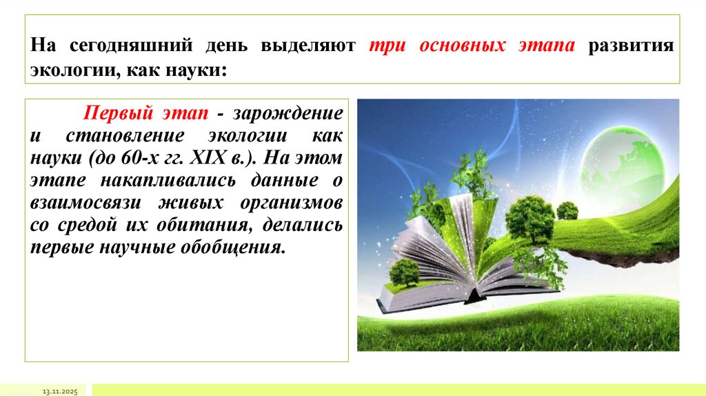 На сегодняшний день выделяют три основных этапа развития экологии, как науки: