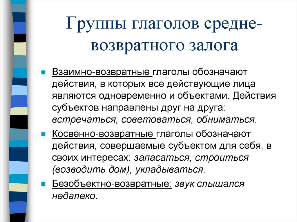 Группы глаголов средне-возвратного залога