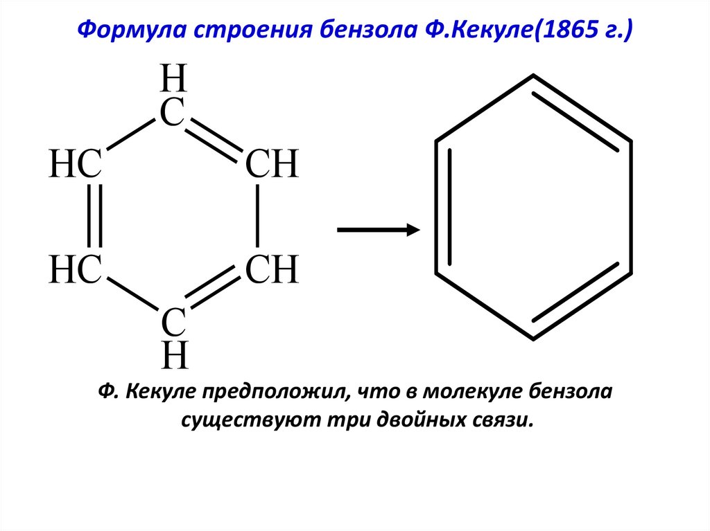 Формула строения бензола Ф.Кекуле(1865 г.)