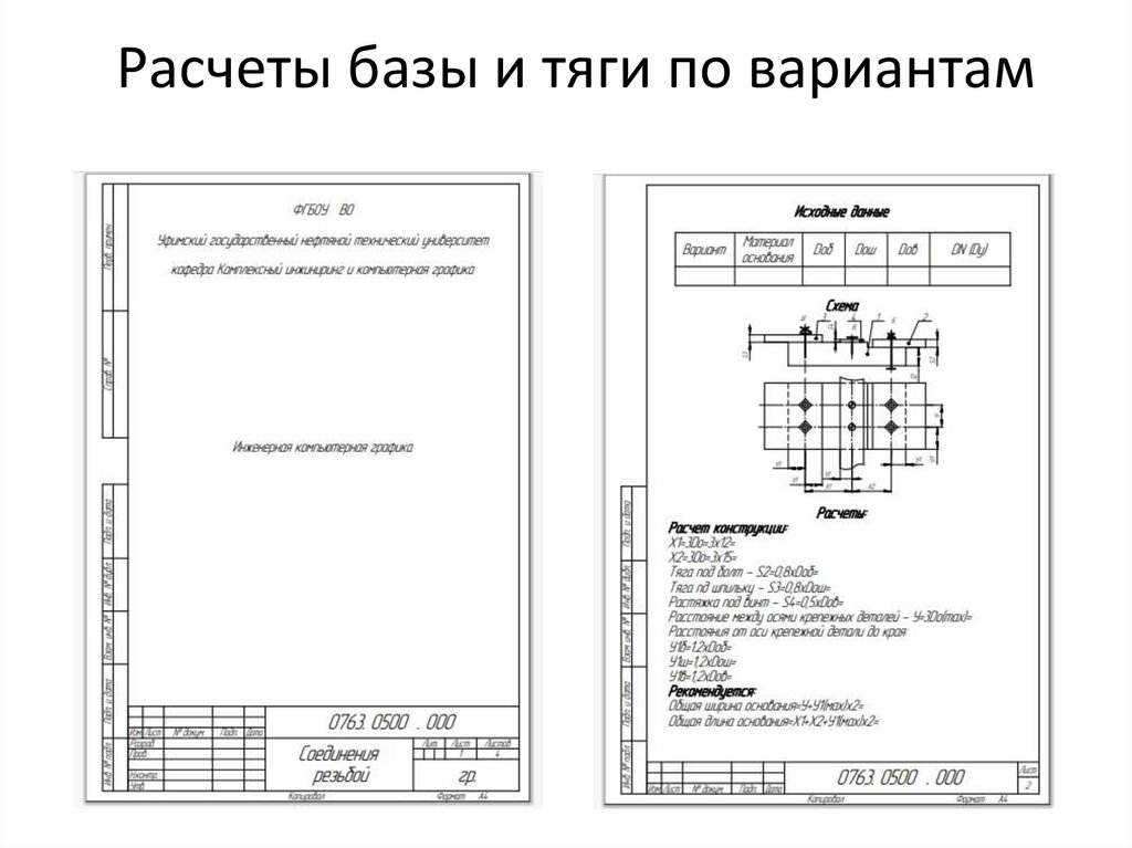 Расчеты базы и тяги по вариантам