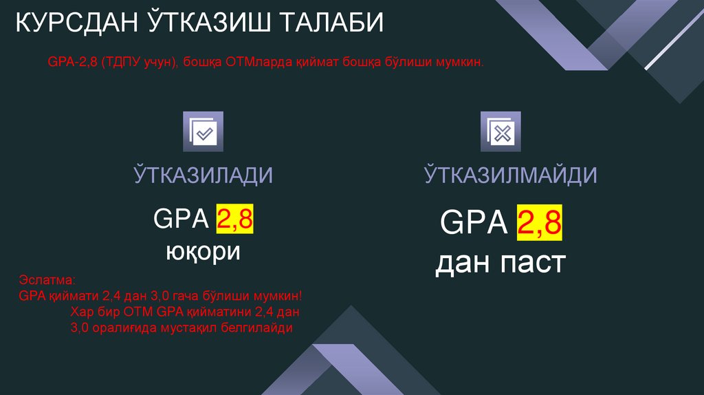 КУРСДАН ЎТКАЗИШ ТАЛАБИ