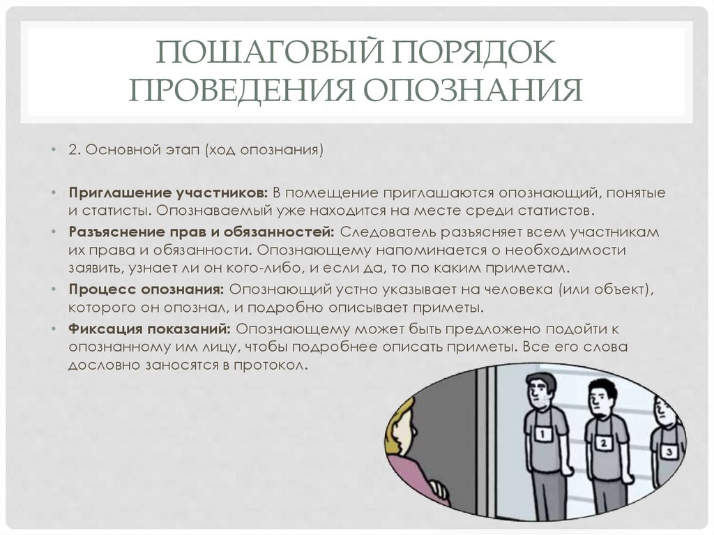 пошаговый порядок проведения опознания