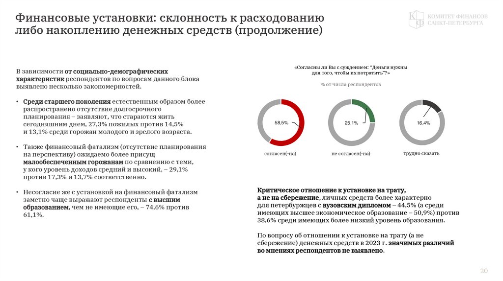 Финансовые установки: склонность к расходованию либо накоплению денежных средств (продолжение)