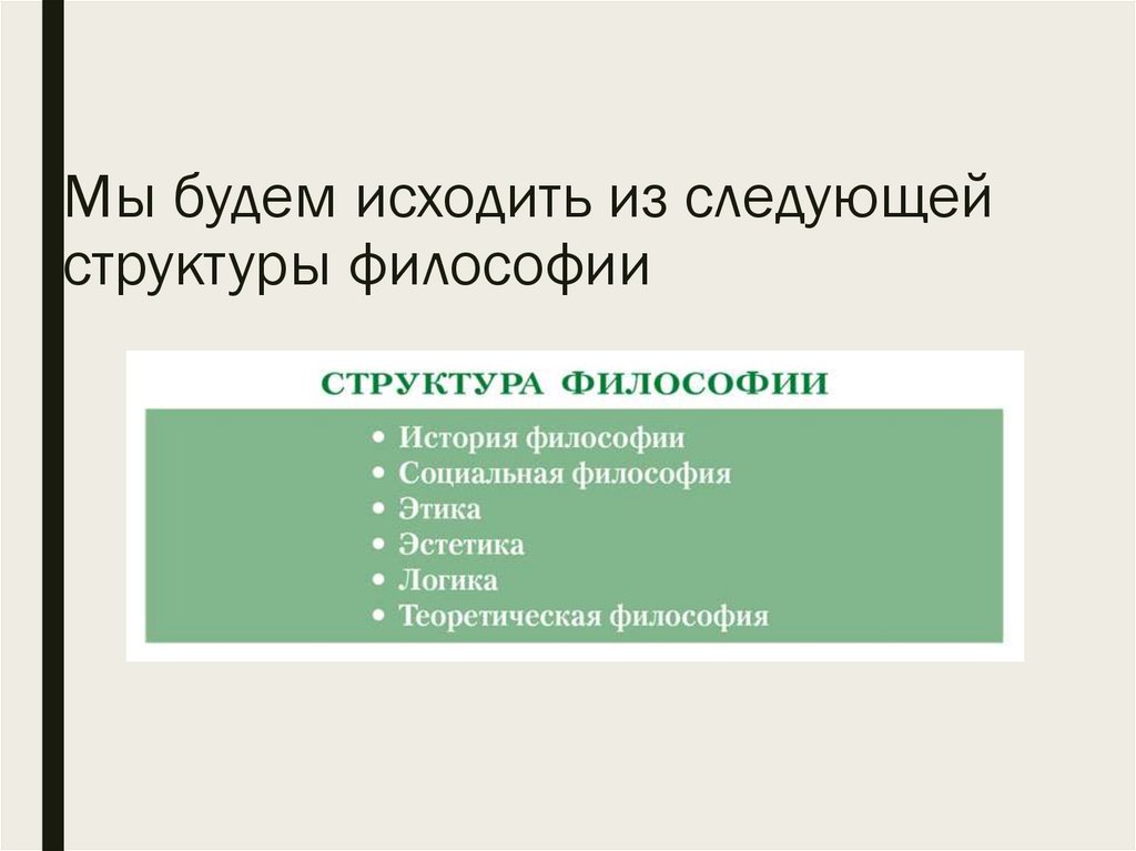 Мы будем исходить из следующей структуры философии