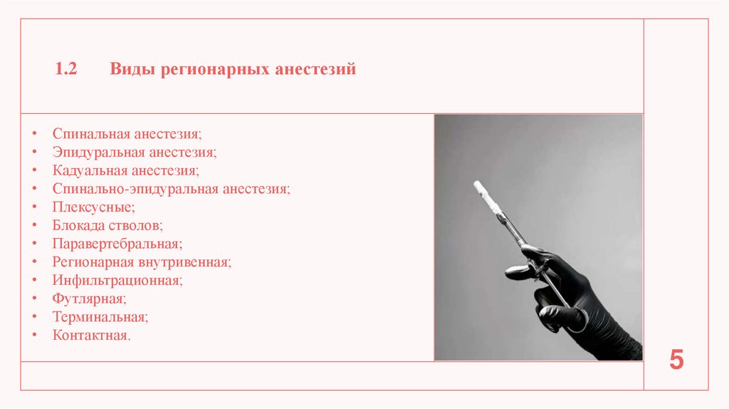 1.2 Виды регионарных анестезий