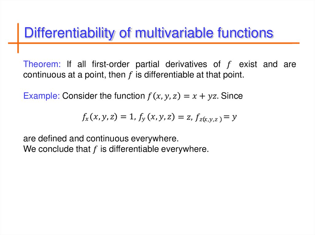Differentiability of multivariable functions