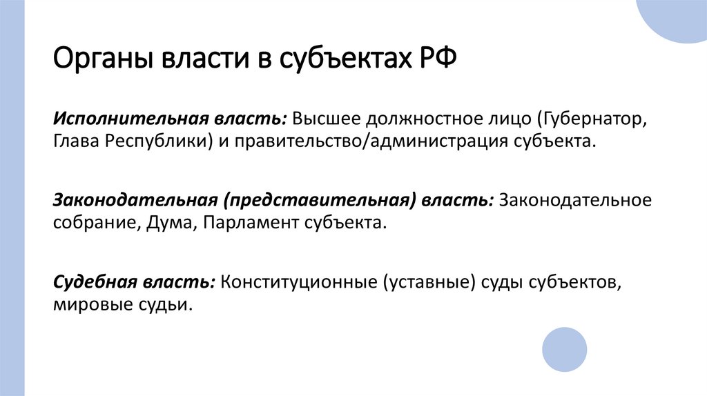 Органы власти в субъектах РФ