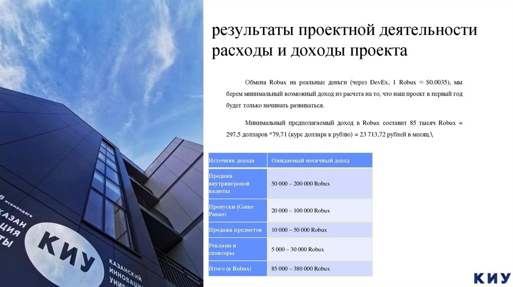 результаты проектной деятельности расходы и доходы проекта