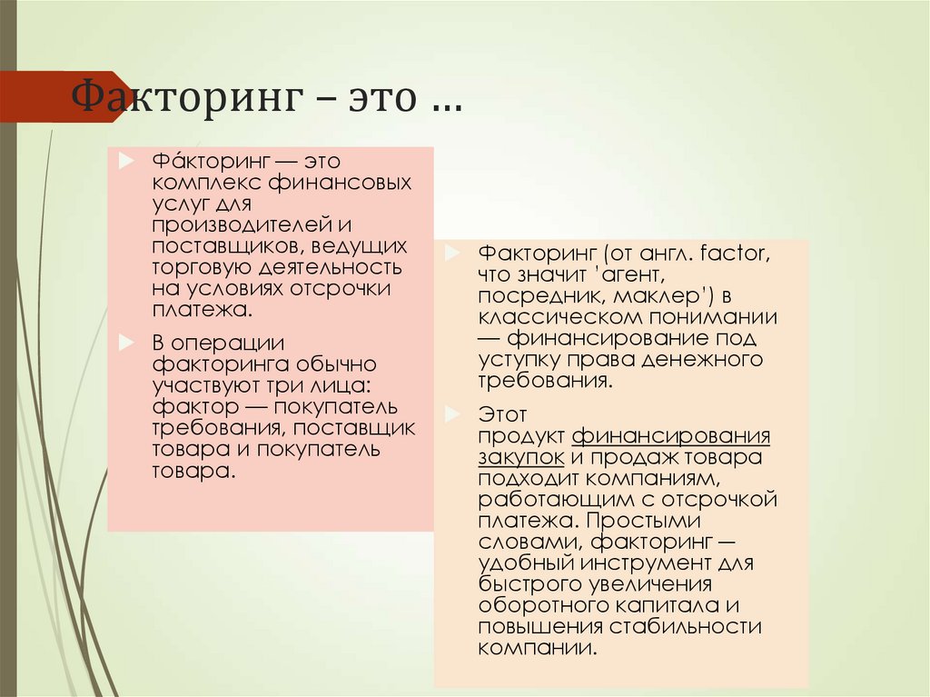 Факторинг – это …