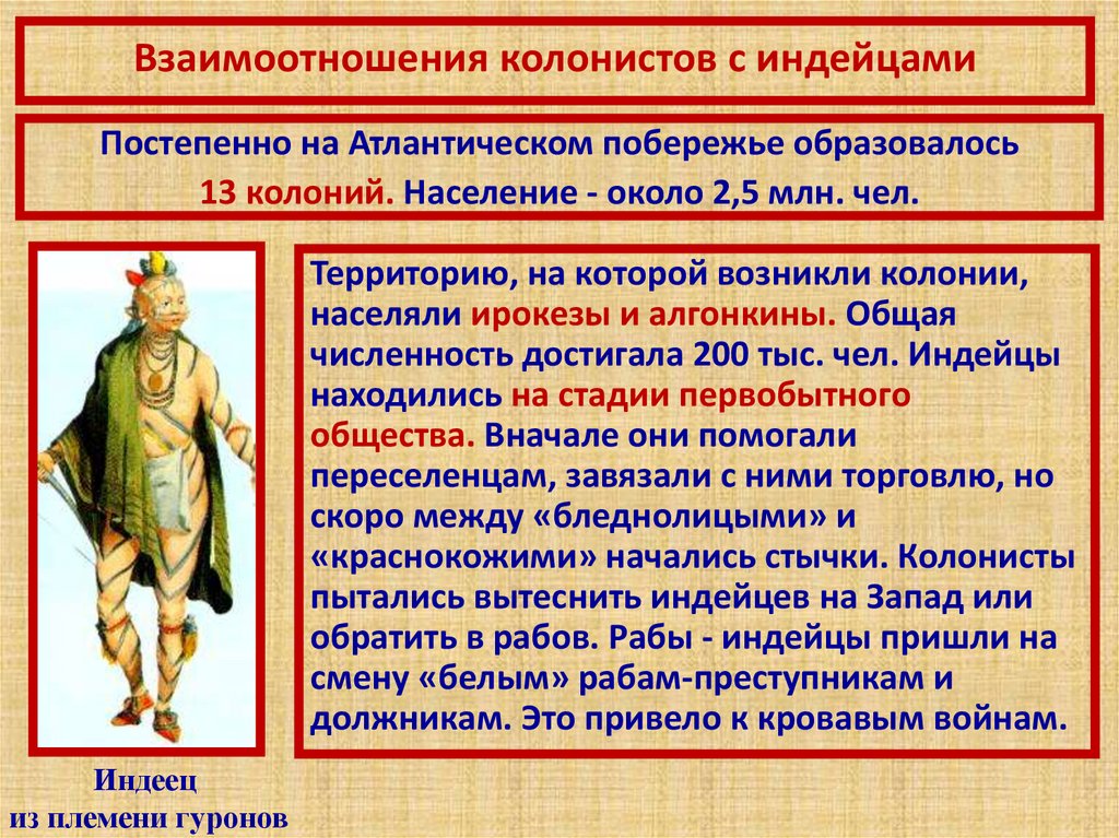 Взаимоотношения колонистов с индейцами