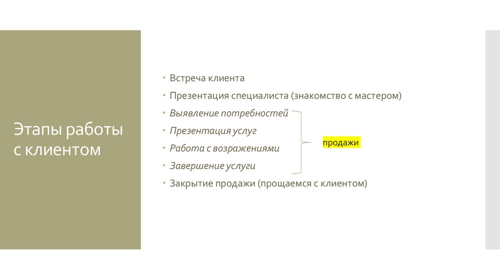 Этапы работы с клиентом