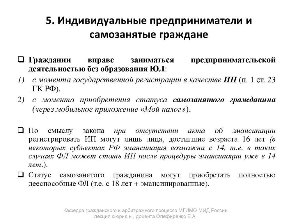 5. Индивидуальные предприниматели и самозанятые граждане