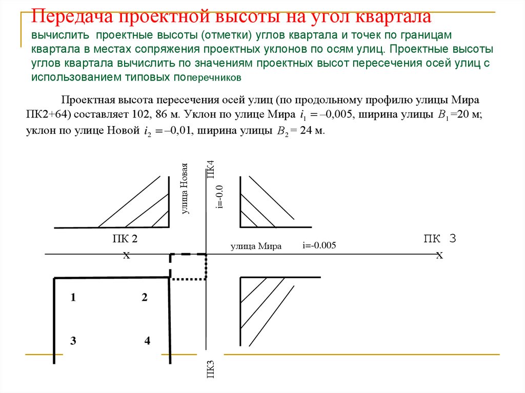 Передача проектной высоты на угол квартала вычислить проектные высоты (отметки) углов квартала и точек по границам квартала в