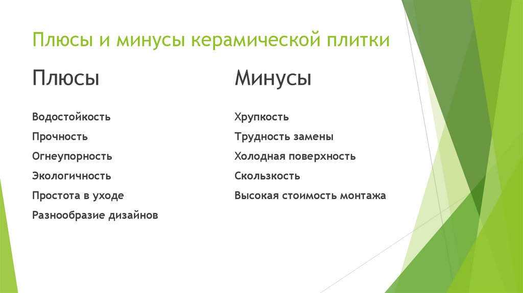 Плюсы и минусы керамической плитки