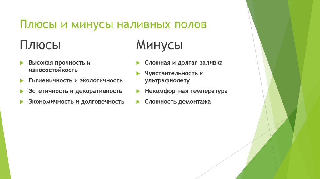 Плюсы и минусы наливных полов