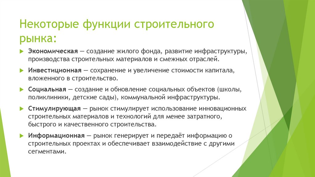 Некоторые функции строительного рынка: