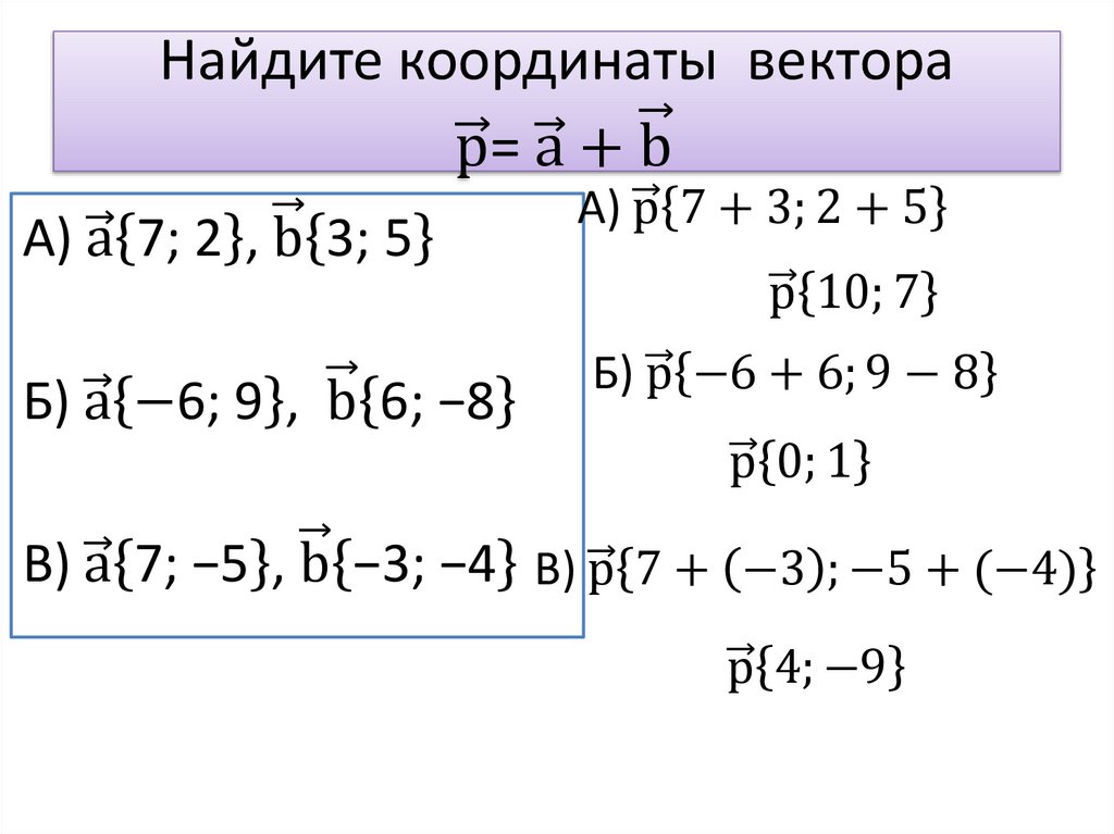 Найдите координаты вектора р ⃗= а ⃗+b ⃗