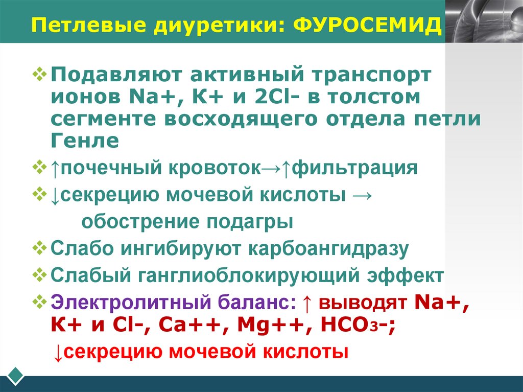 Петлевые диуретики: ФУРОСЕМИД